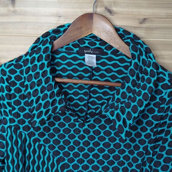 Yushi Top Womens Top Small Teal and Black Textured Tunic Art - Picture 2 of 8